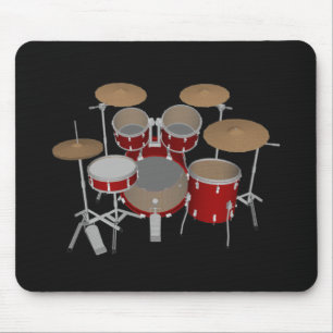 5-puntsdrumset - Rode drums - Black Mousepad Muismat