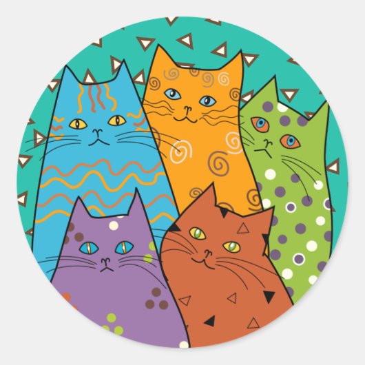 5 Retro Funny Cats Stickers (Voorkant)