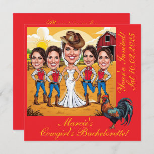5 rustieke Cowgirl karikaturen Bachelorette Kaart