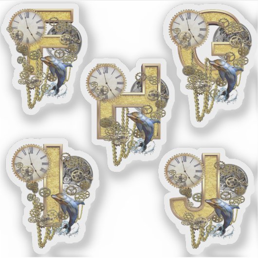 5 Steampunk F G H E J Sculpture Sticker (Voorkant)