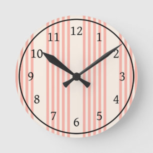 5-streepjespatroon koraal en beige ronde klok