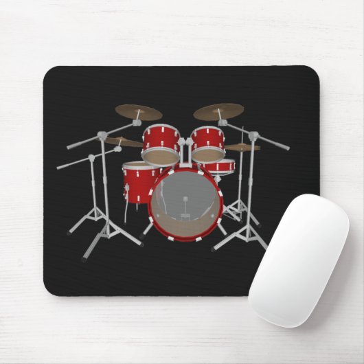 5 stuks drum kit - rode afwerking - drums mousepad muismat (Met muis)