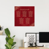 5 Tabel Crimson Red & Gold Wedding Seating Chart Poster (Thuiskantoor)