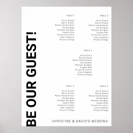 5 tabel Simple White Wedding Seating Chart Poster (Voorkant)