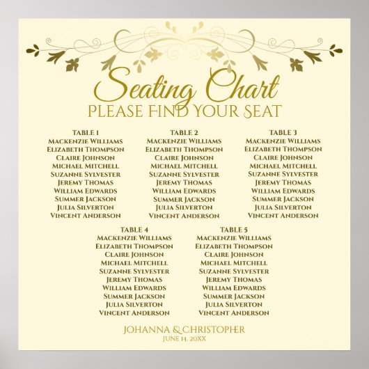 5 Table Elegant Gold & Cream Mariage Tableau de si (Devant)