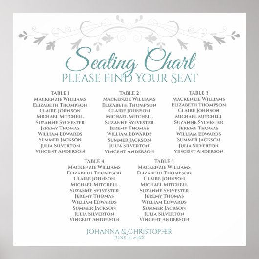 5 Table Turquoise & Gris Elégant Tableau de siège  (Devant)