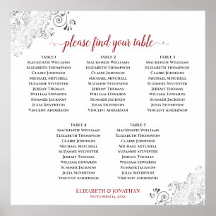 5 Tableau Mariage en dentelle Carte rouge sur blan