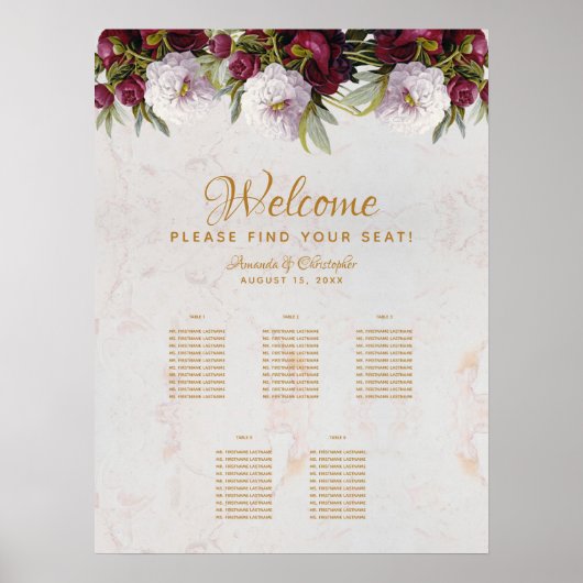 5 Tableau Sièges en marbre Burgundy Peony blanc (Devant)