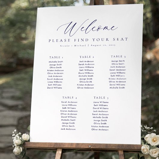 5 Tables Bleu foncé Tableau de placement de bienve