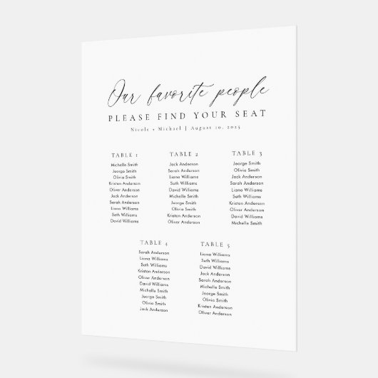 5 Tables Favorite People Acrylic Seating Chart (Angle)