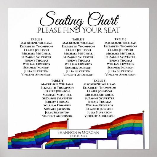 5 Tafel Gay Pride Flags Wedding Seding Chart Poster (Voorkant)