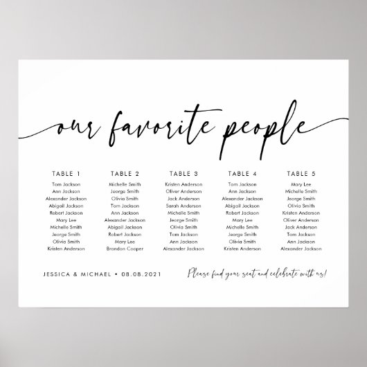 5 Tafels Onze favoriete Mensen Zitschema Plan Poster (Voorkant)