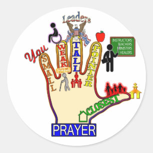5 VIJF VINGER PRAYER-STEUN RONDE STICKER