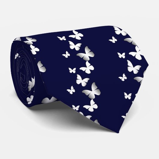 5 Witte Butterflies Stropdas (Opgerold)