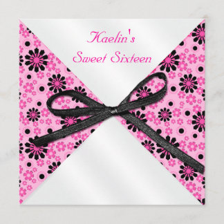 5"x5" Vierkant Roze en Zwarte Formele Uitnodiging