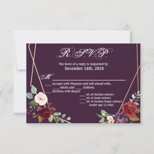 5 x 3,5 R.S.V.P. Carte Plum Purple Rose Gold Geome (Devant)