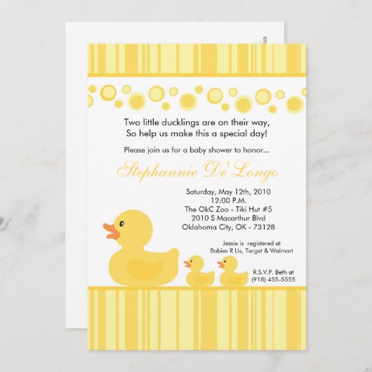 5 x 7 2 Gele Rubber Duck Baby shower Uitnodiging (Voorkant / Achterkant)