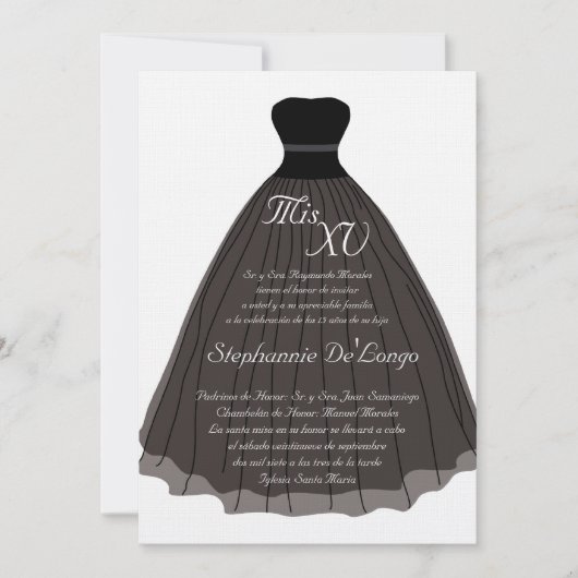 5 x 7 Black Dress Quinceanera Birthday Uitnodiging (Voorkant)