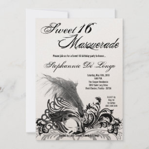 5 x 7 Black Masquerade Sweet 16 Birthday Invitatio Kaart