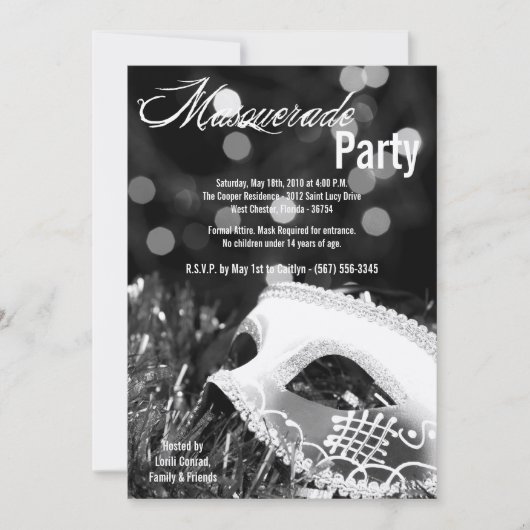 5 x 7 Black Masquerade Sweet 16 Birthday Invitatio Kaart (Voorkant)