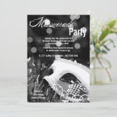 5 x 7 Black Masquerade Sweet 16 Birthday Invitatio Kaart (Staand voorkant)