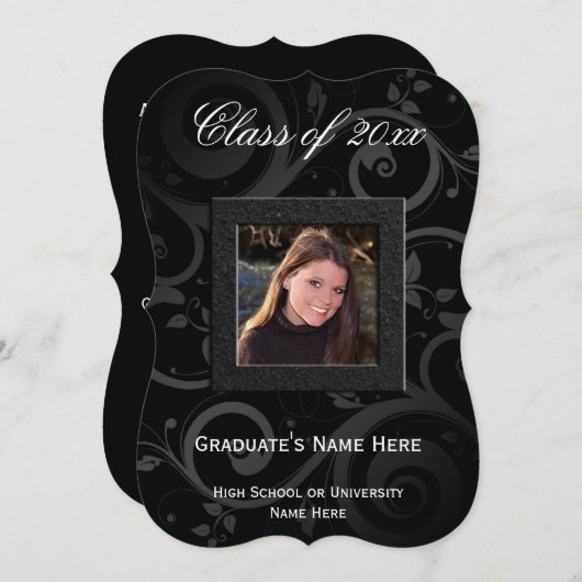5 x 7 Black Swirl Photo Afstuderen Invitation Kaart (Voorkant / Achterkant)