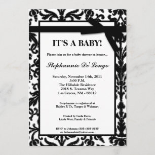 5 x 7 Black White Damask Lace Baby shower Invitati Kaart