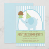 5 x 7 Blue Elephant Birthday Invitation Kaart (Voorkant / Achterkant)