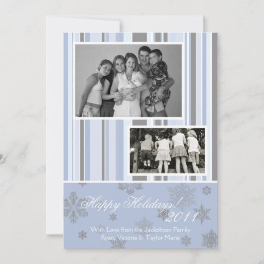 5 x 7 Blue & Silver Snowflake PHOTO-kerstkaart Feestdagenkaart (Voorkant)