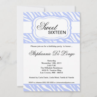 5 x 7 Blue Zebra Print Birthday Party Invitation Kaart