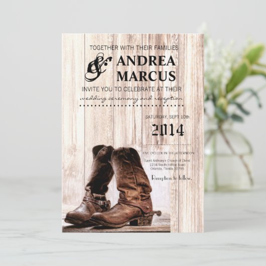 5 x 7 Boots Country Rustic Wester Weddenschap Kaart (Staand voorkant)