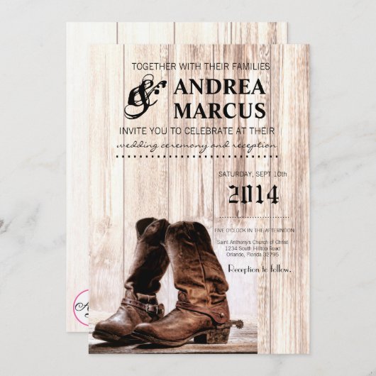 5 x 7 Boots Country Rustic Wester Weddenschap Kaart (Voorkant / Achterkant)