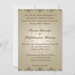 5 x 7 bruiloft uitnodiging Tanish bruin Damask