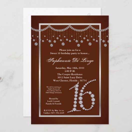 5 x 7 bruin diamantzweet 16 uitnodiging van zaterd (Voorkant / Achterkant)