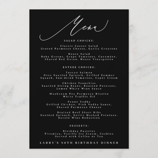 5 x 7 Classic Black White Calligraphy Birthday Menu (Voorkant)