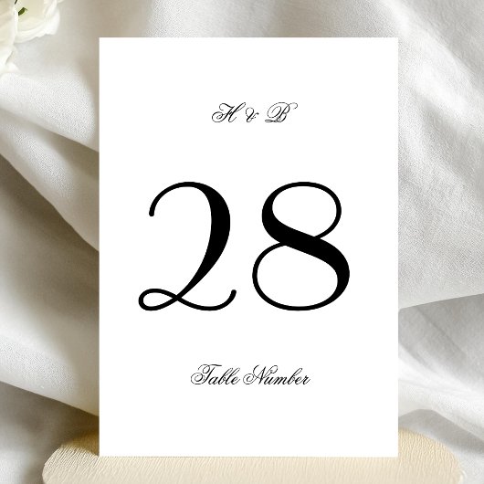5 x 7 Classic Blanc & Noir Numéro de table Mariage