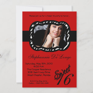 5 x 7 Crimso Red Band PHOTO Sweet 16 Birthday Invi Kaart