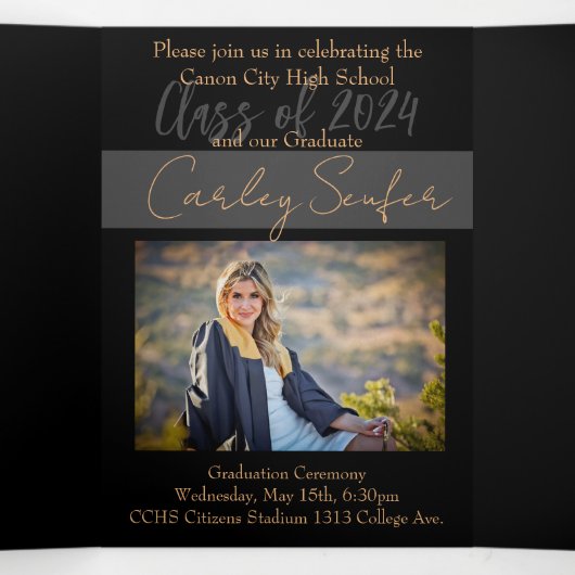 5 x 7 Drievoudig Afstuderen Aankondiging uitnodigi (Binnenkant midden)