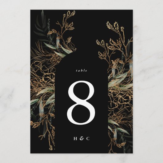 5 x 7 Eucalyptus Goud Zwart Arch Tafelnummer (Voorkant)