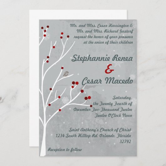 5 x 7 Faire-part de mariage blanc charleterie (Devant / Derrière)