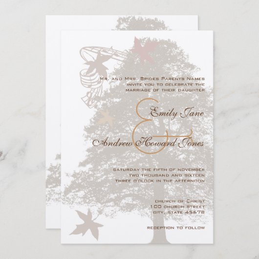 5 x 7 Faire-part de mariage Brown en chêne (Devant / Derrière)