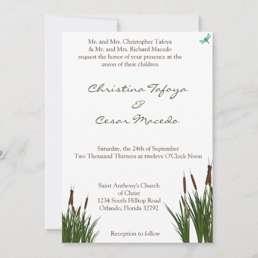 5 x 7 Faire-part de mariage Cattail/libellule en c (Devant)