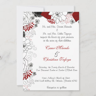 5 x 7 Faire-part de mariage Fleurs noires Feuilles