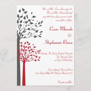 5 x 7 Faire-part de mariage Gris d'hiver/Arbre rou