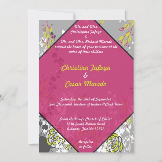 5 x 7 Faire-part de mariage Lime Vert/Rose Chaud (Devant)