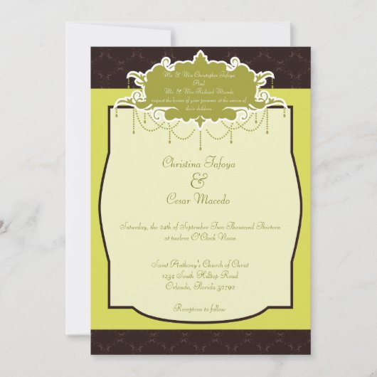 5 x 7 Faire-part de mariage lumière/vert olive (Devant)