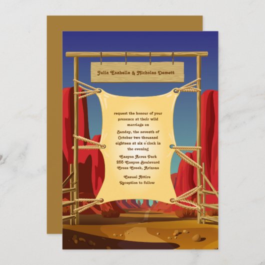 5" x 7" faire-part de mariage occidental sauvage (Devant / Derrière)