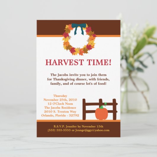 5 x 7 Fall Leaves Wreatpum Thanksgiving Invitation Kaart (Staand voorkant)