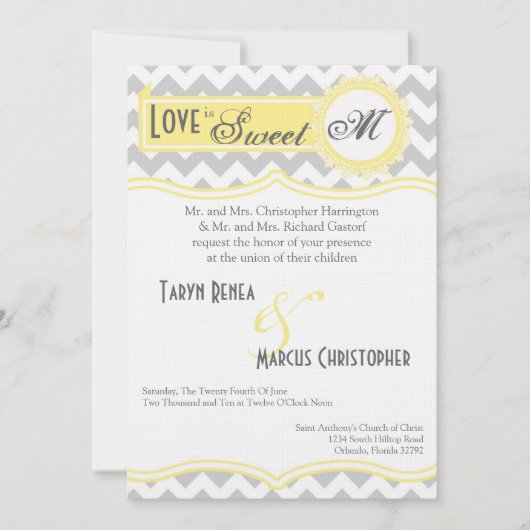 5 x 7 Gele Chevron Stripe Weddenschap Kaart (Voorkant)