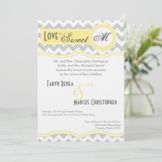 5 x 7 Gele Chevron Stripe Weddenschap Kaart (Staand voorkant)